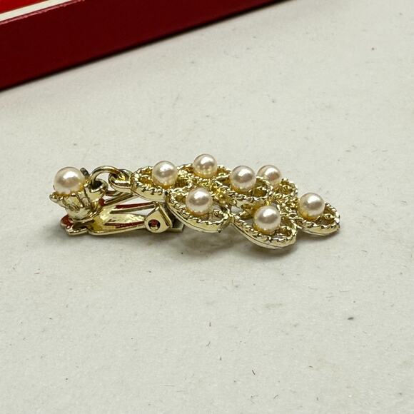 Vintage Camelot Collection Statement Brooch, Earrings gold tone faux pearls box - Picture 6 of 15